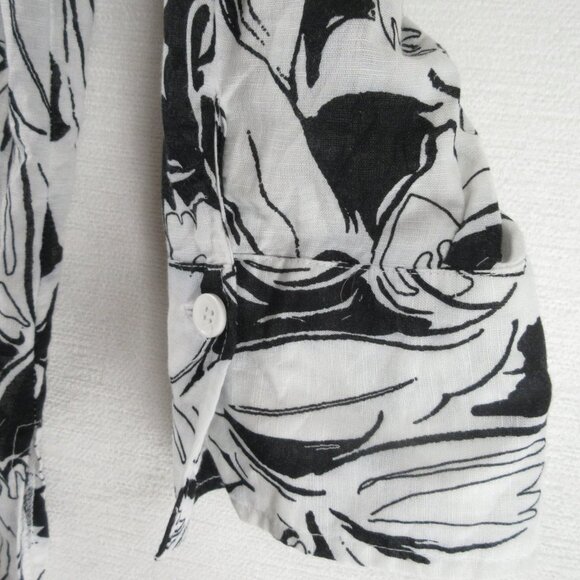 Harve Bernard Black and White Linen Blouse Size L Abstract Floral - Picture 7 of 16